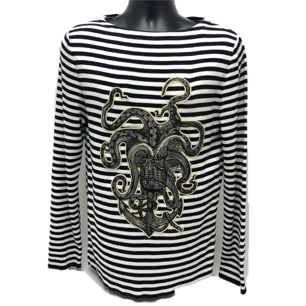 グッチ GUCCI ボーダー タコモチーフ 461177 トップス トレーナー スウェット コットン ホワイト×ブラック