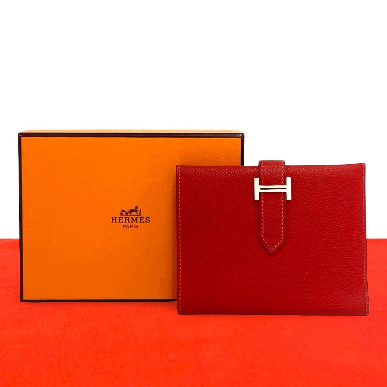 HERMES エルメス ベアン コンパクト ヴォーエプソン 二つ折り財布 レッド
273-1