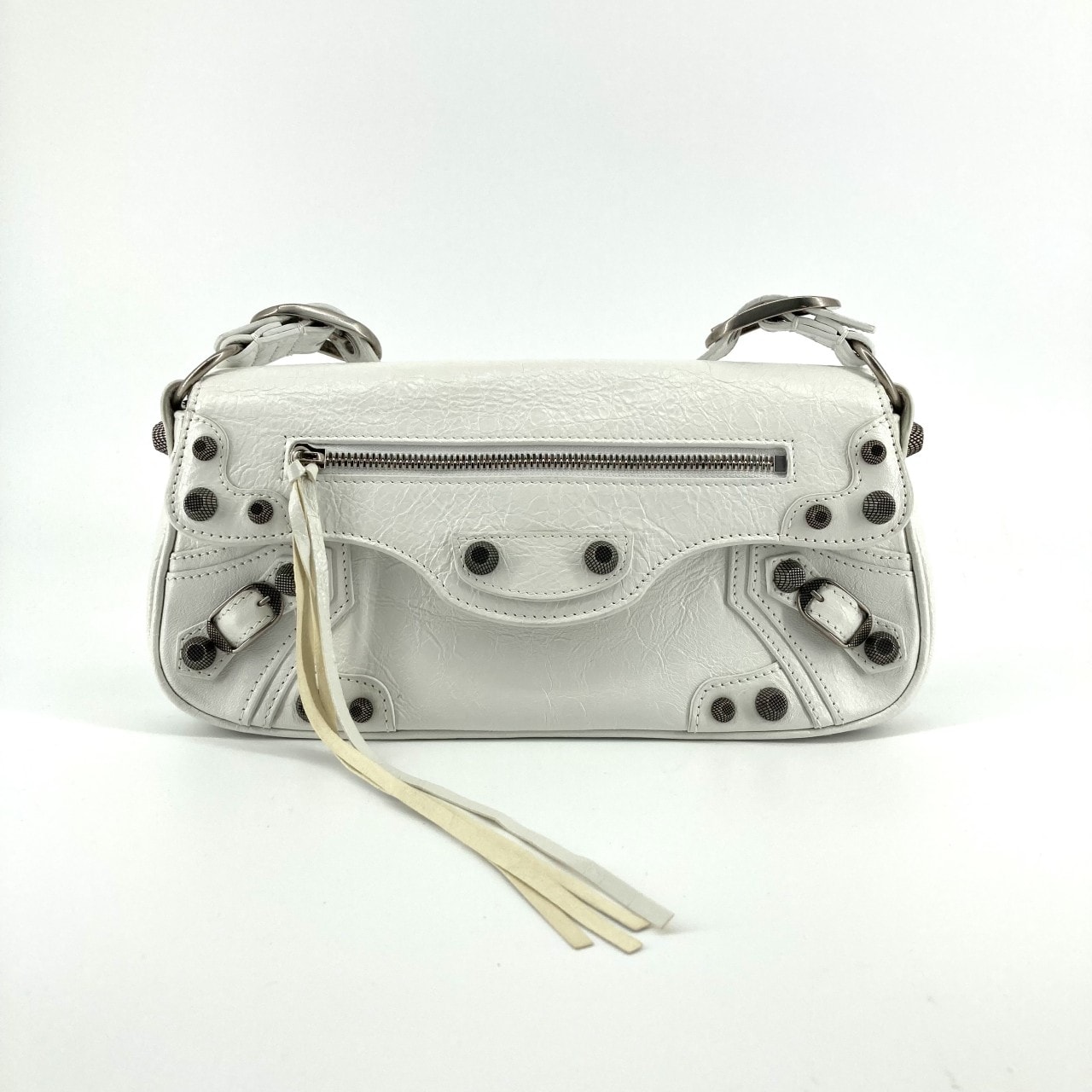 BALENCIAGA(バレンシアガ) ル カゴール スリング メタルスタッズ レザー ショルダーバッグ ホワイト×ブラック