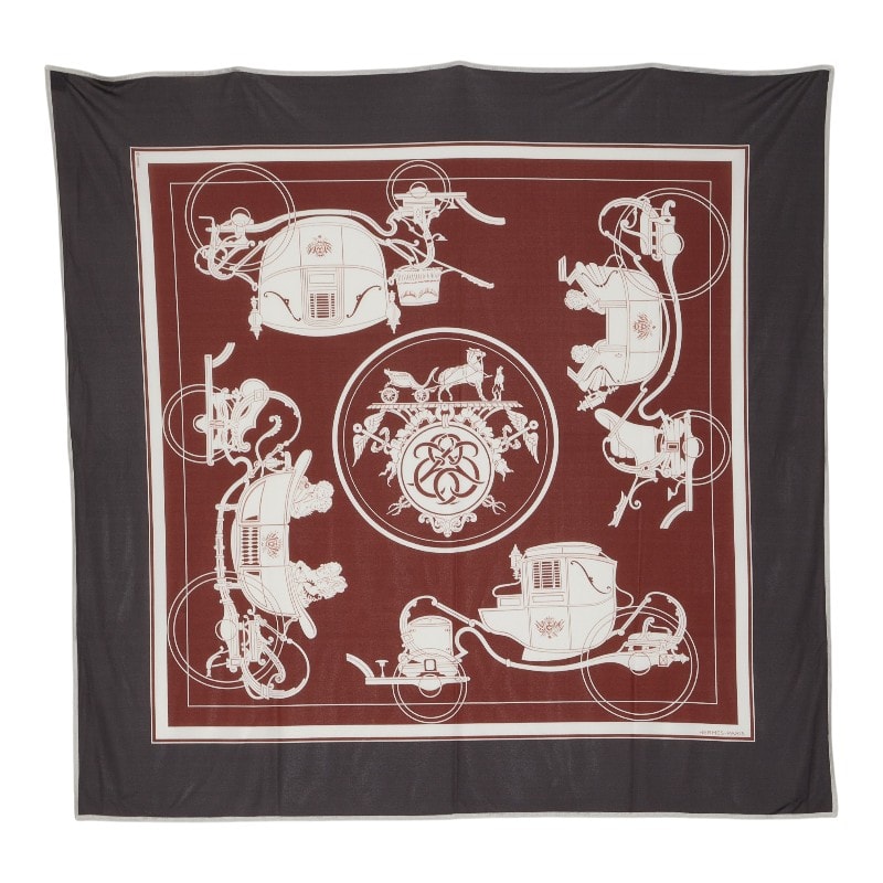 エルメス スムーズカレ 90 Ex-Libris エクスリブリス スカーフ 大判 グレー ブラウン マルチカラー シルク レディース HERMES 【中古】