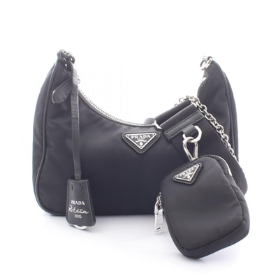 プラダ PRADA Re-Edition 2005 2WAY ショルダーバッグ バッグ ナイロン サフィアーノレザー レディース ブラック系 【中古】