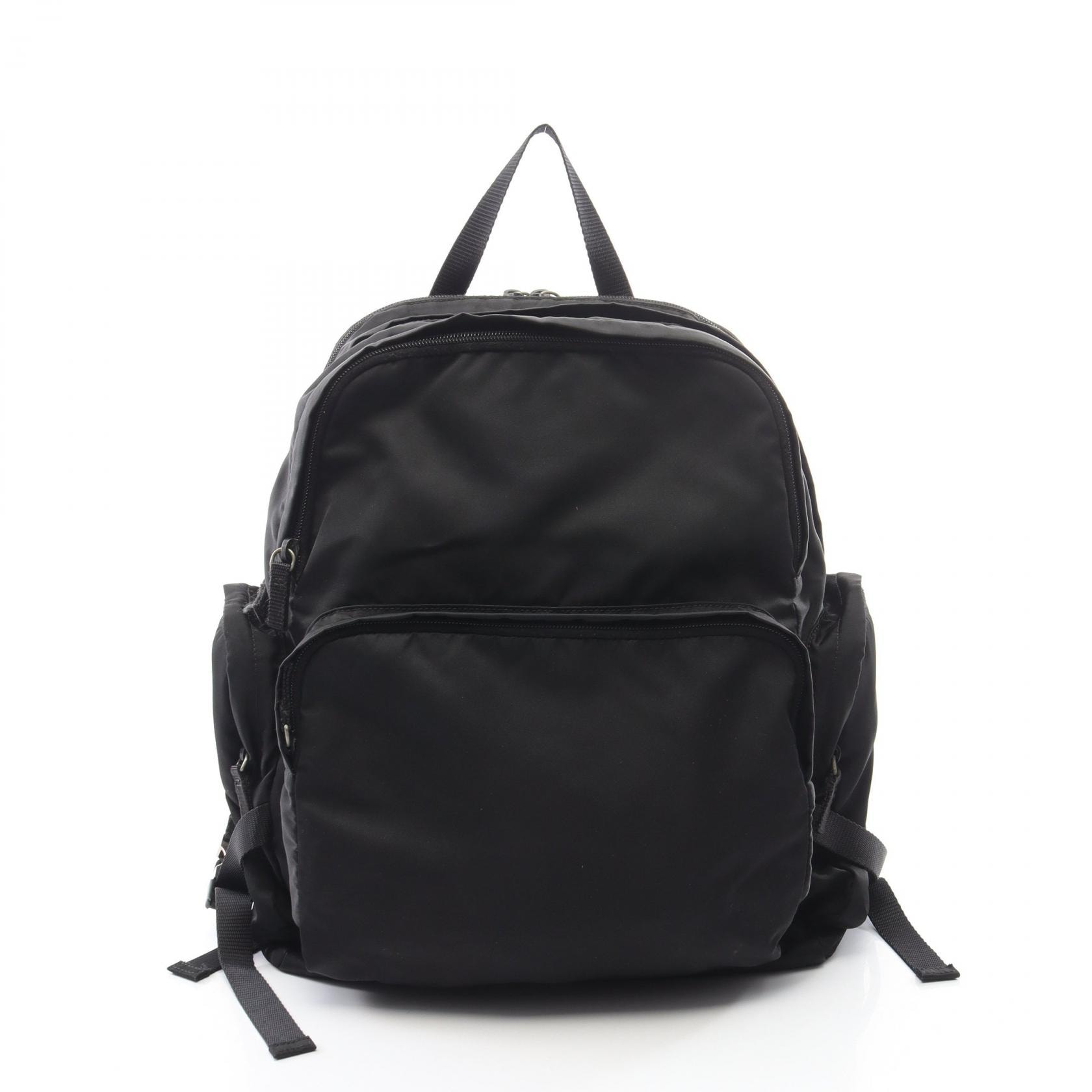 プラダ PRADA トライアングルロゴ リュックサック バックパック バッグ ナイロン メンズ レディース ブラック系 【中古】