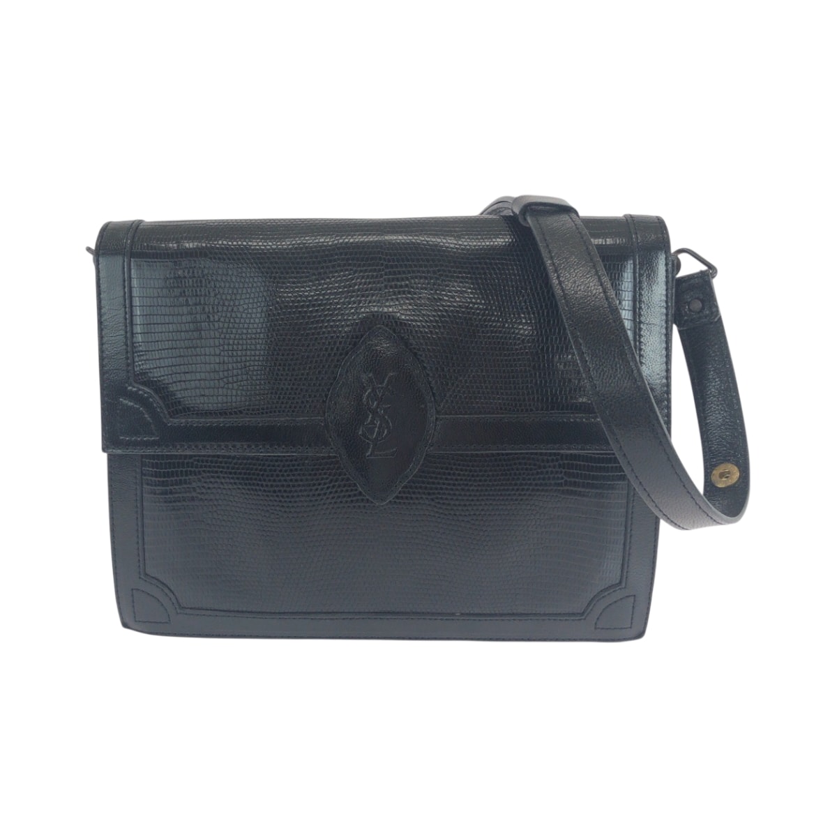 美品 YVES SAINT LAURENT イヴ サンローラン ヴィンテージ YSL リザード ブラック メタル金具 リザード ショルダーバッグ ポシェット 503585 【中古】