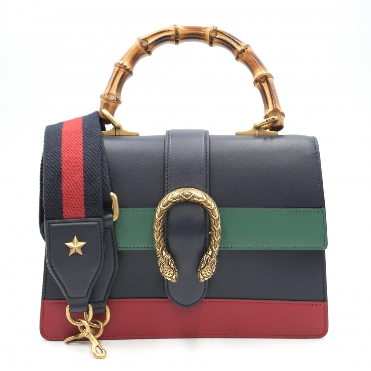 GUCCI(グッチ)ディオニュソス バンブー トップハンドルバッグ ヴィンテージ 2WAYショルダーバッグ ハンドバッグ ネイビー レザー マルチカラー 448075【中古】