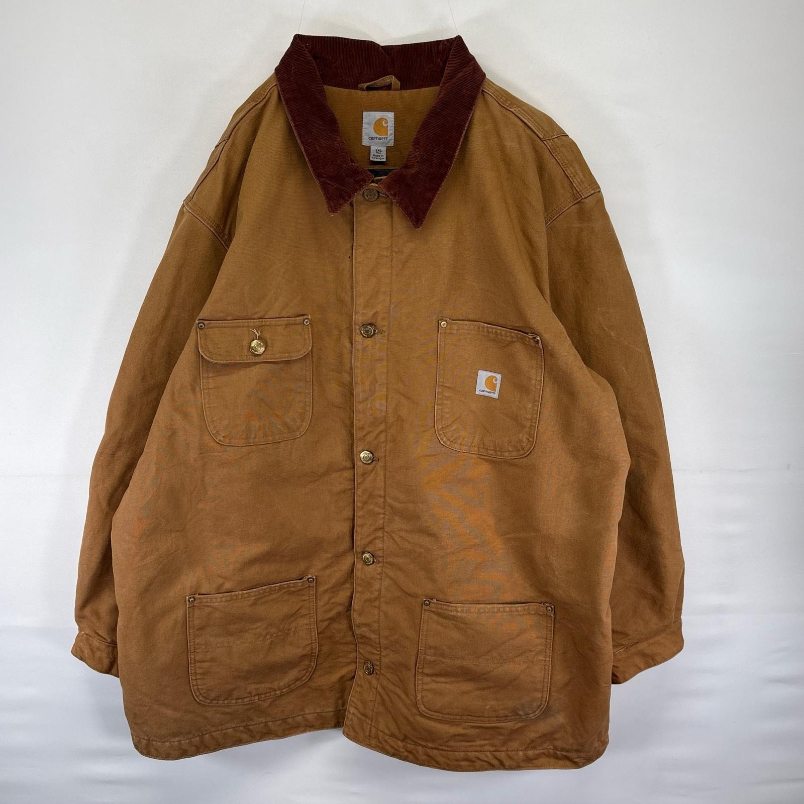 古着 カーハート Carhartt ダック ジャケット カバーオール ワーク ブランケットライナー 大きいサイズ 3XL TALL  ブラウン系 メンズ