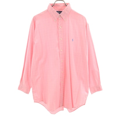RALPH LAUREN ラルフローレン チェック柄 長袖 ボタンダウンシャツ 16 1/2 ピンク