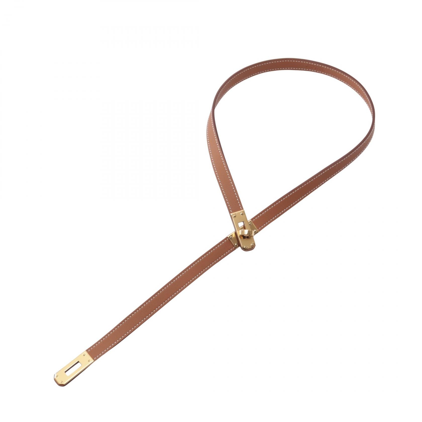 エルメス HERMES ケリー ゴールド W刻印 ネックレス ジュエリー レザー メタル ヴォースイフト レディース ブラウン系 / シルバー系 【中古】