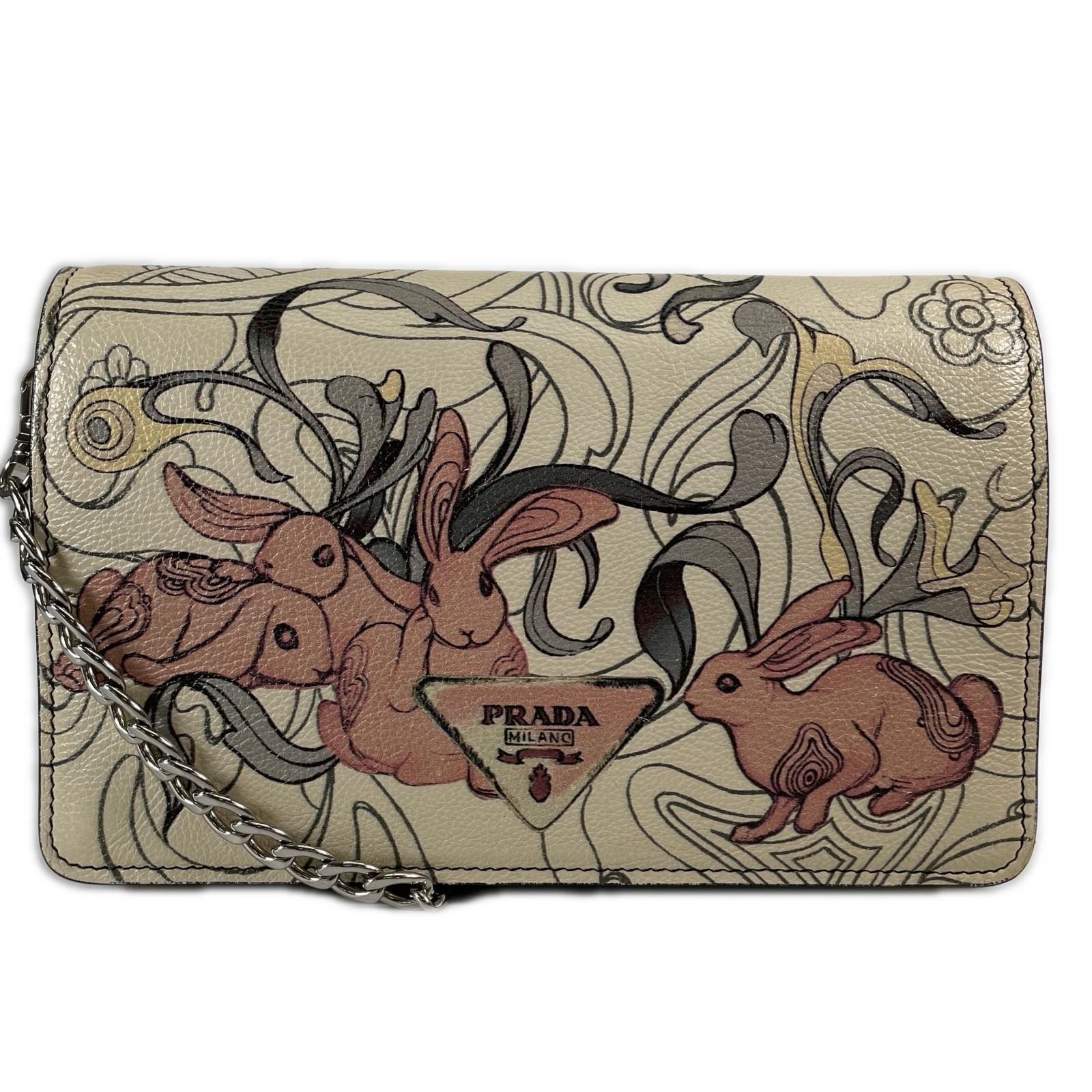美品 PRADA プラダ ラビット トライアングルロゴ ショルダーバッグ レザー マルチカラー レディース【中古】