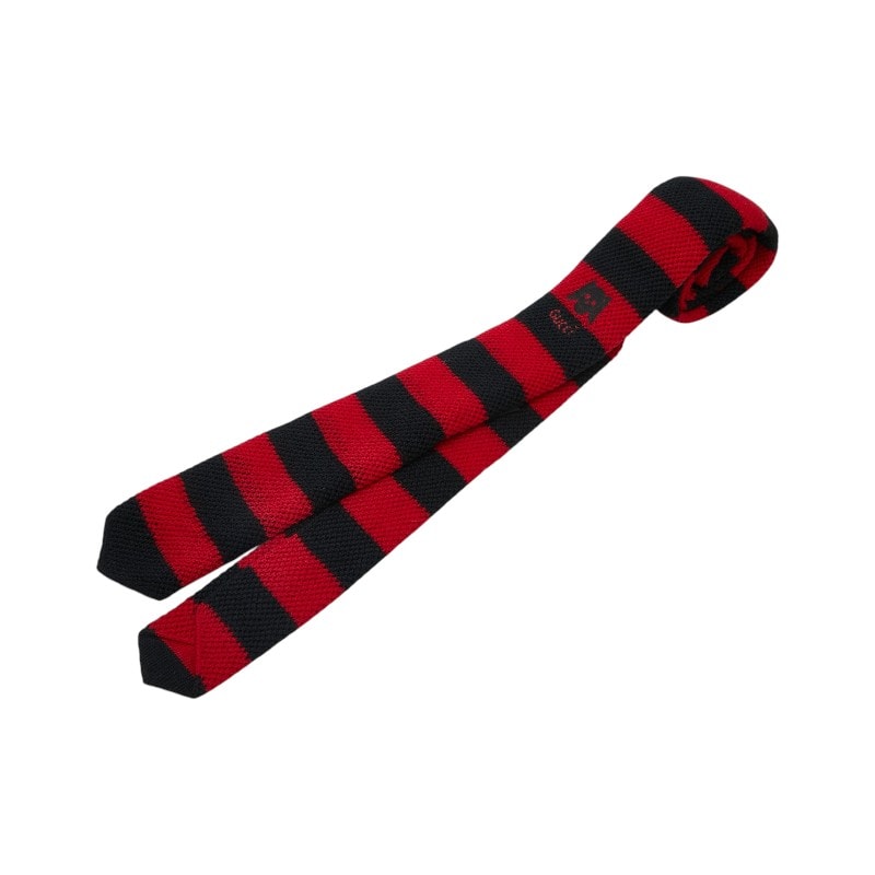 グッチ ボーダー ニット ネクタイ レッド ブラック ウール レディース GUCCI 【中古】