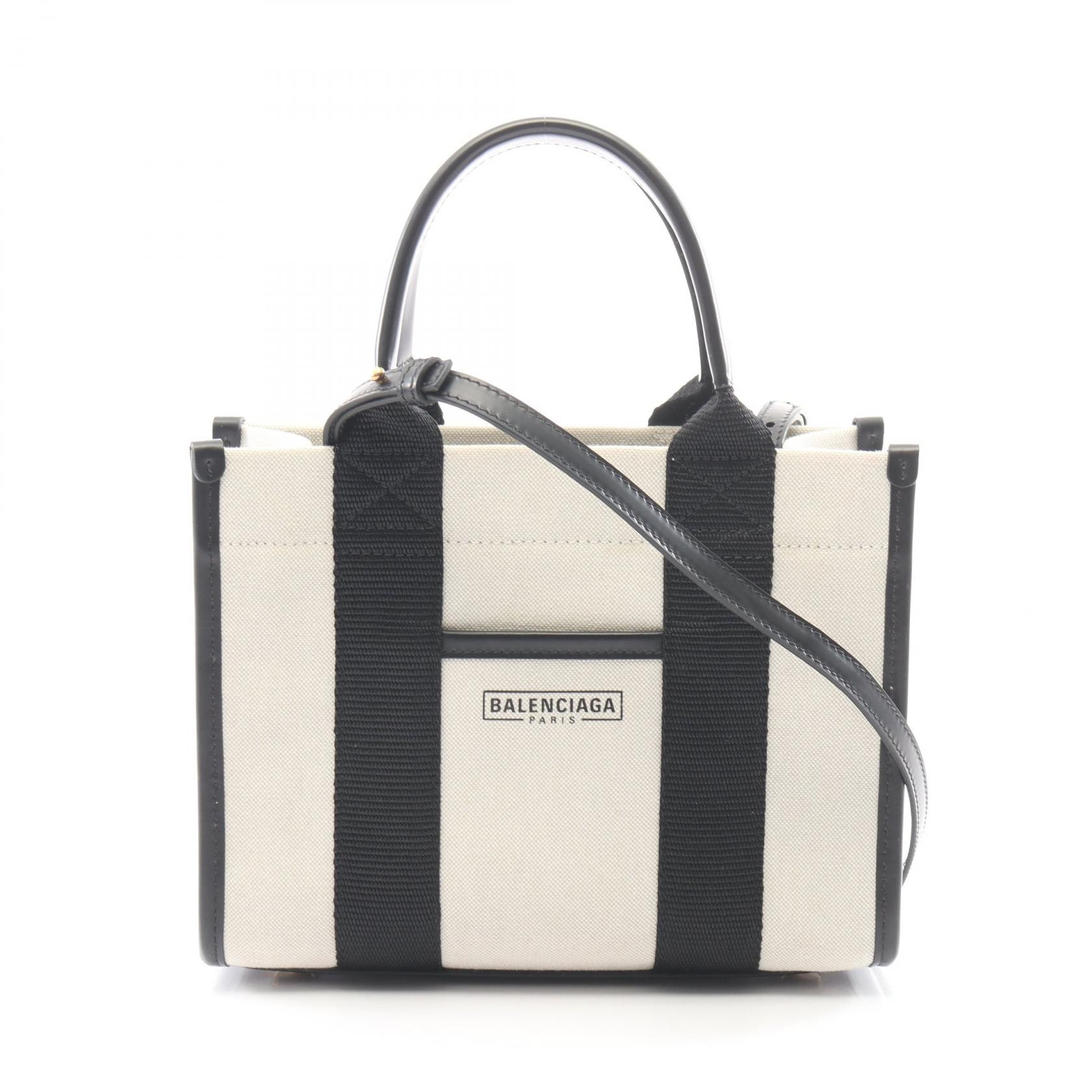 バレンシアガ BALENCIAGA HARDWARE XS ハードウェア 2WAY トートバッグ バッグ キャンバス レザー レディース アイボリー系 / ブラック系 693662 【中古】