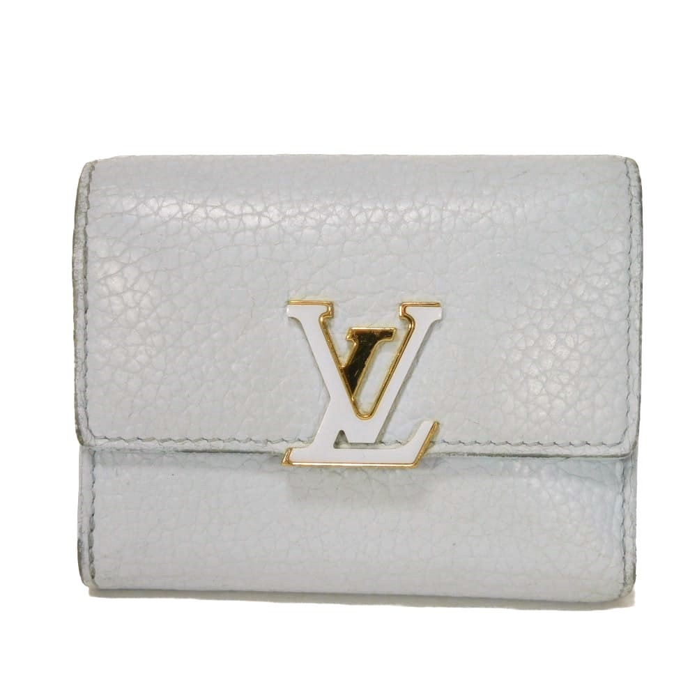 LOUIS VUITTON ルイ・ヴィトン ポルトフォイユ カプシーヌ XS LVロゴ パステル ライトブルー コンパクトウォレット 日本限定 トリヨン  ブルーオランプ 三つ折り財布 M69061