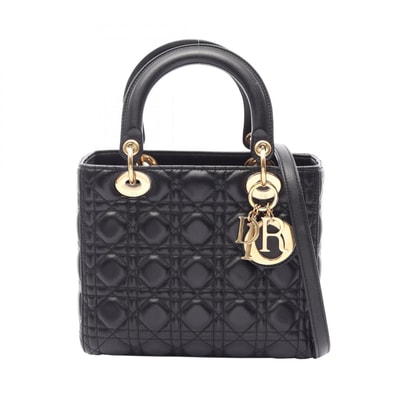 ディオール Dior LADY DIOR レディディオール ミディアム カナージュ 2WAY ハンドバッグ バッグ レザー レディース ブラック系 【中古】