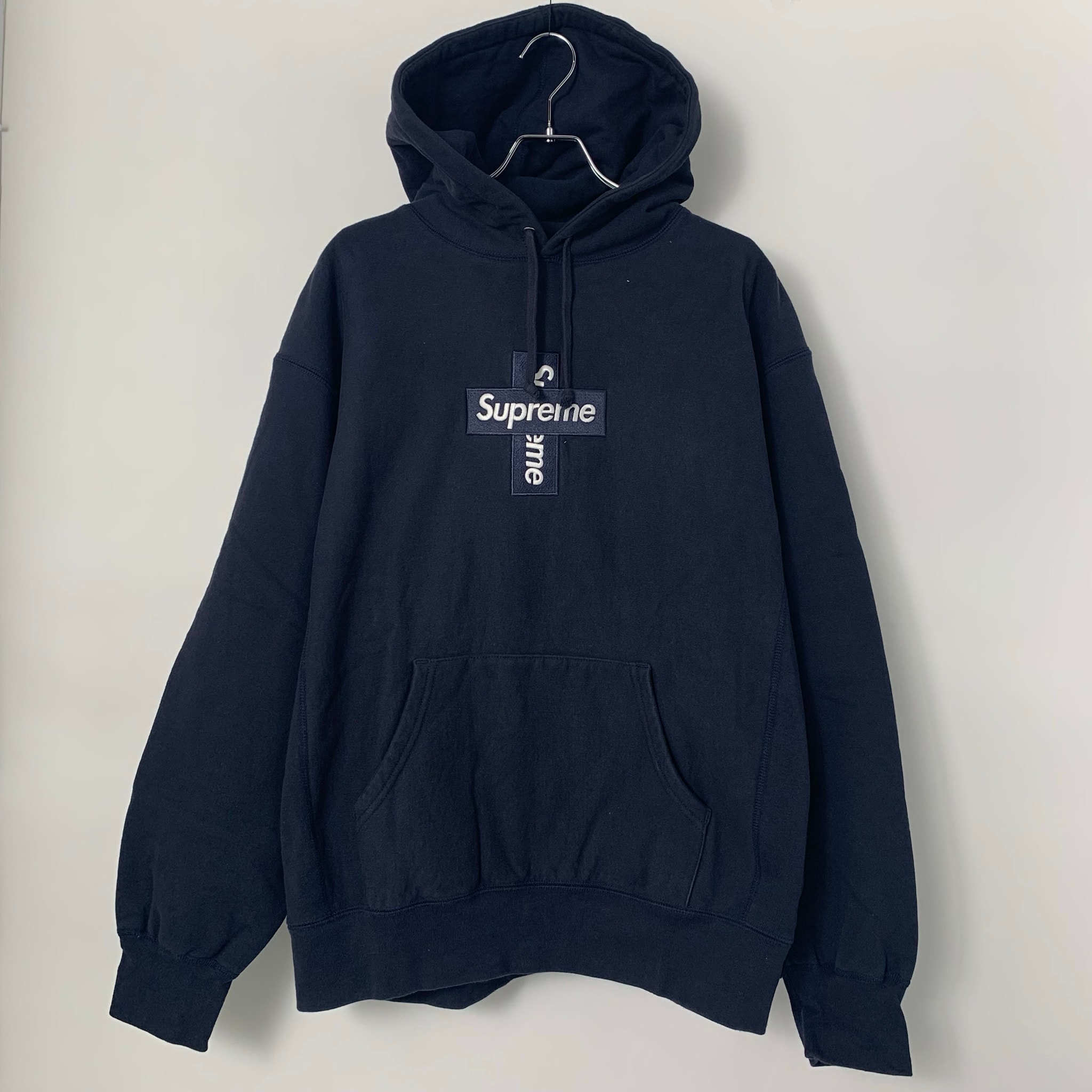 Supreme Cross Box Logo Hooded Sweatshirt "Navy"
