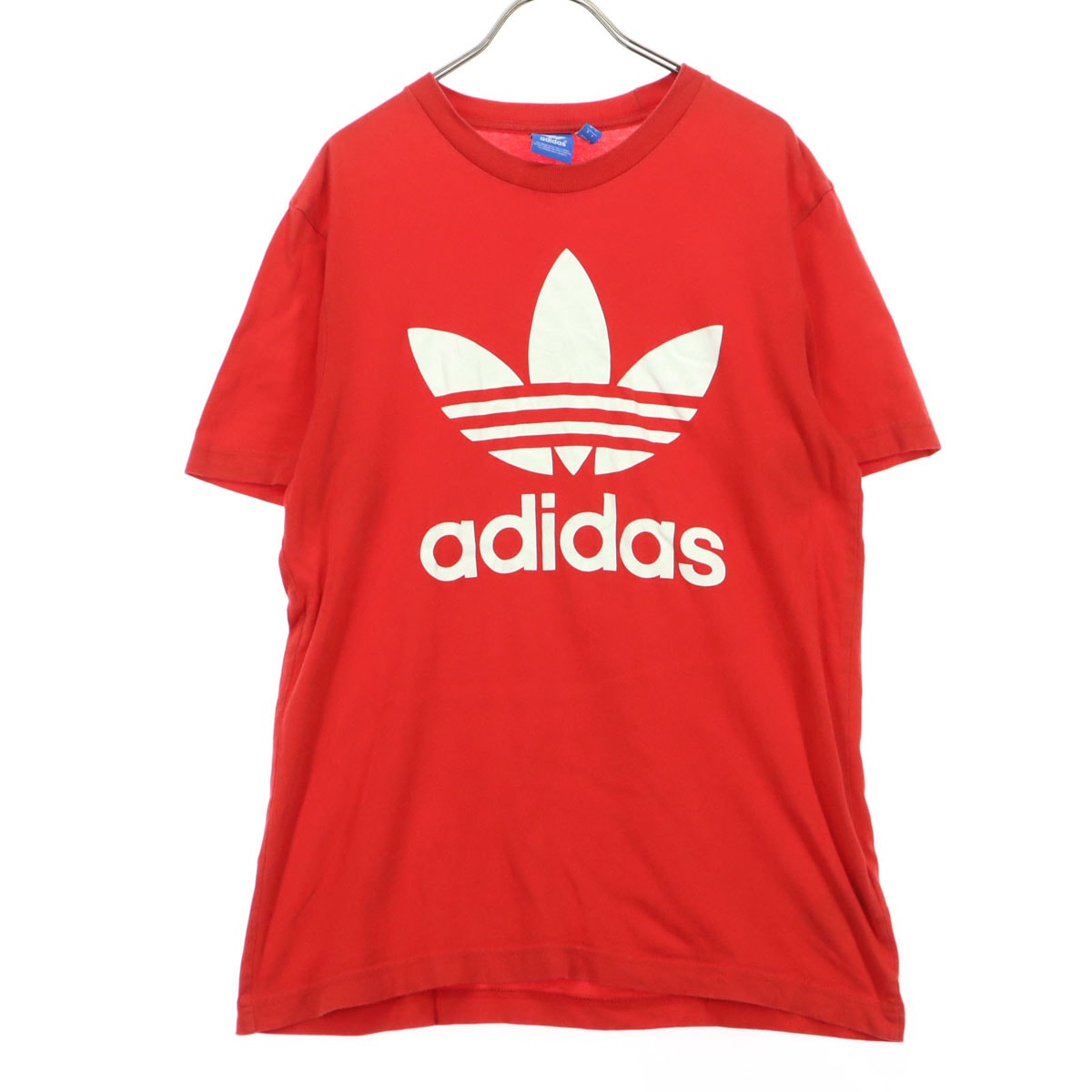adidas アディダス コットン フロントプリント 半袖 Tシャツ L レッド トレフォイルロゴ