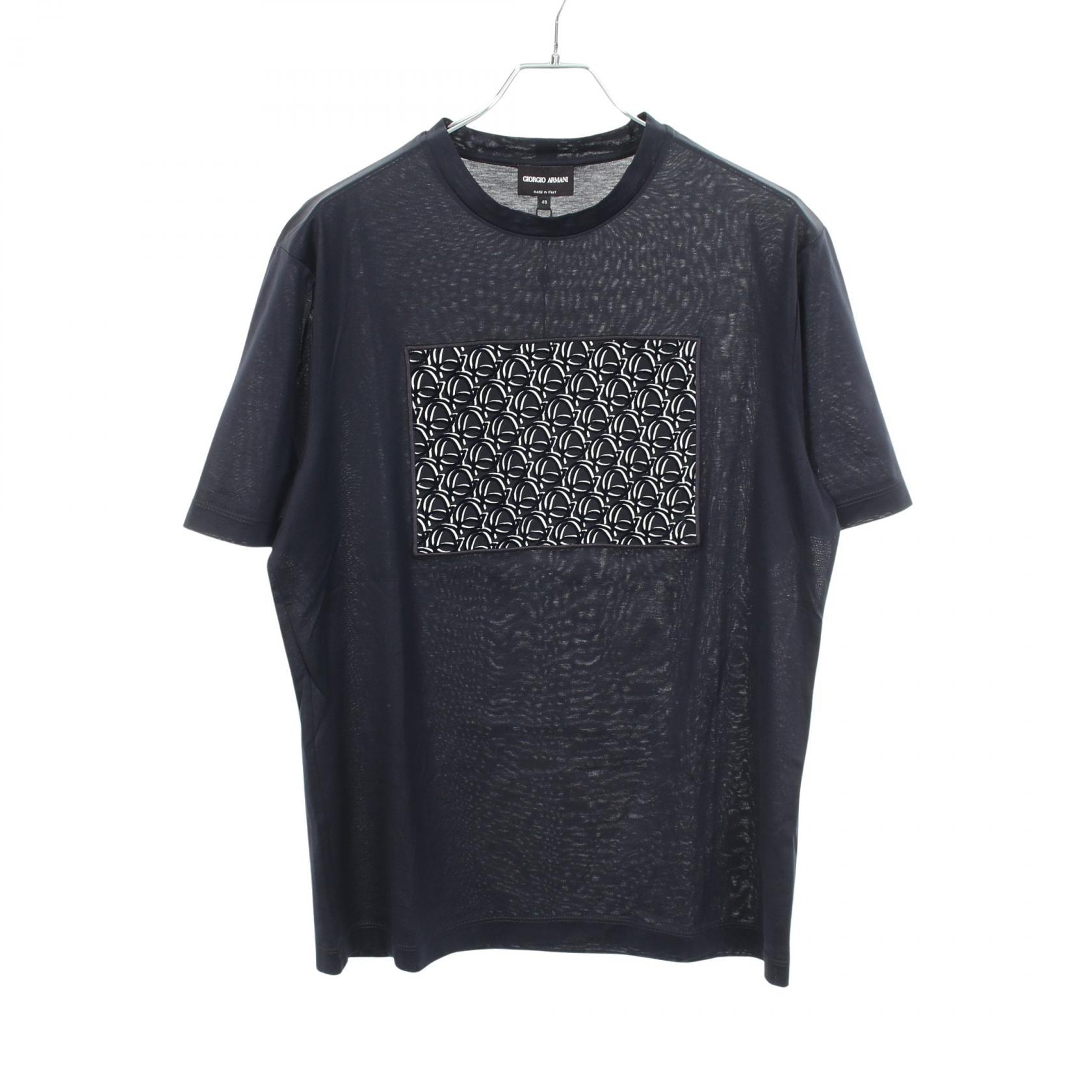 ジョルジオアルマーニ GIORGIO ARMANI モノグラム パッチ クルーネック 半袖Tシャツ 衣料品 トップス コットン メンズ ネイビー系 6GST60 【中古】