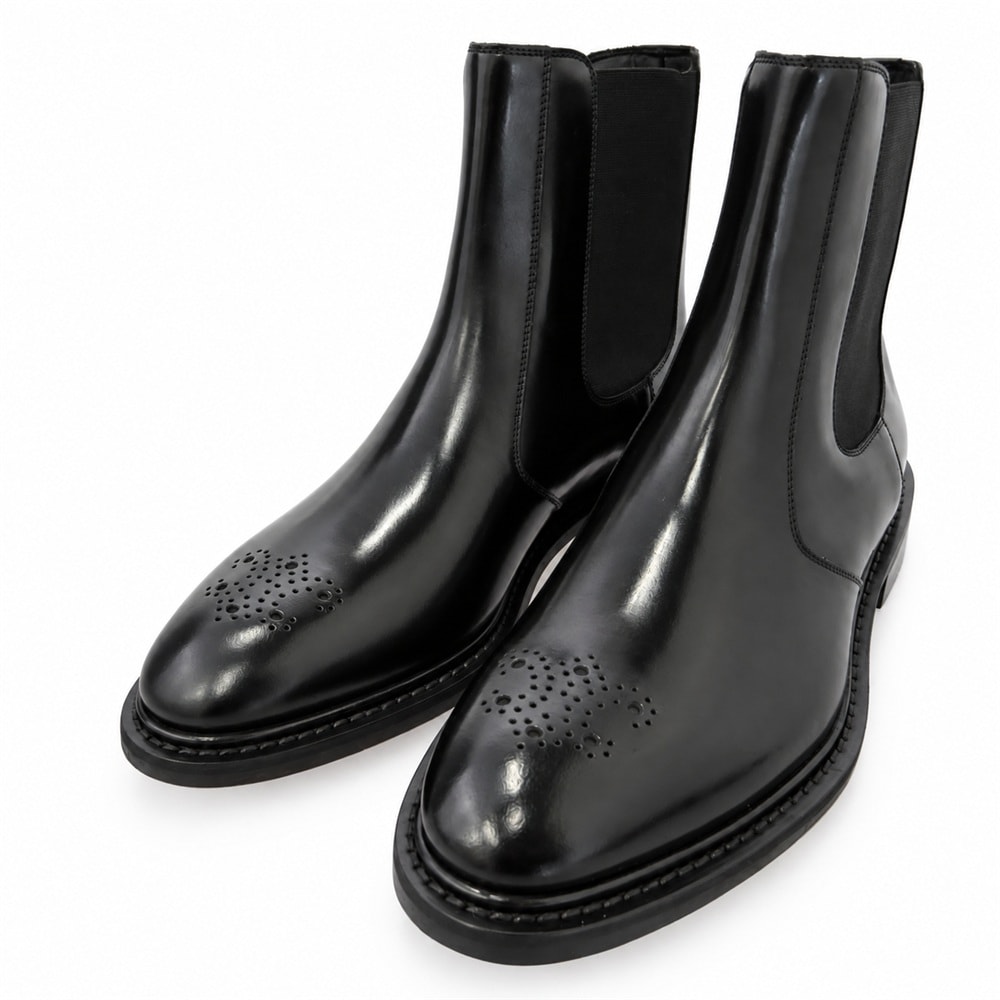 CELINE セリーヌ 361813602C DONAVAN CHELSEA BOOT in POLISHED BULL ドナバン トリオンフ レザー サイドゴア チェルシー ブーツ ブラック系 40【極上美品】【中古】