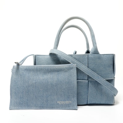 ボッテガヴェネタ BOTTEGAVENETA マキシイントレチャート ミニ アルコ 2way デニム ハンドバッグ【中古】