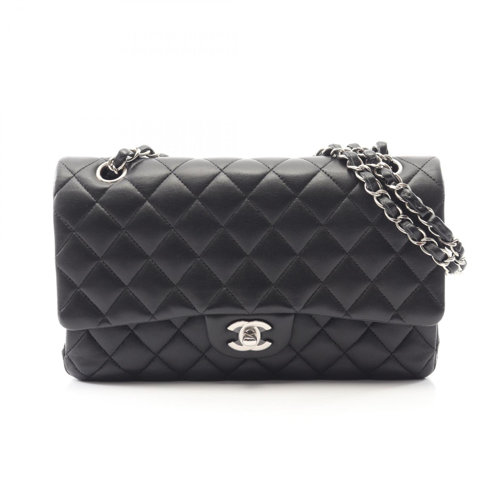 シャネル CHANEL マトラッセ Wフラップ ショルダーバッグ バッグ ラムスキン(羊革) レディース ブラック系 【中古】