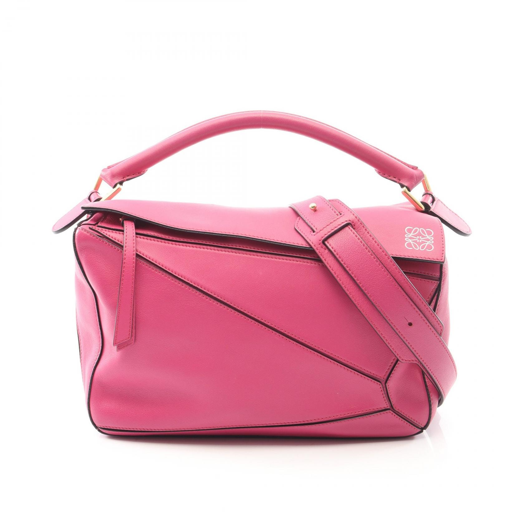 ロエベ LOEWE パズルバッグ ミディアム ハンドバッグ バッグ レザー レディース ピンク系 【中古】