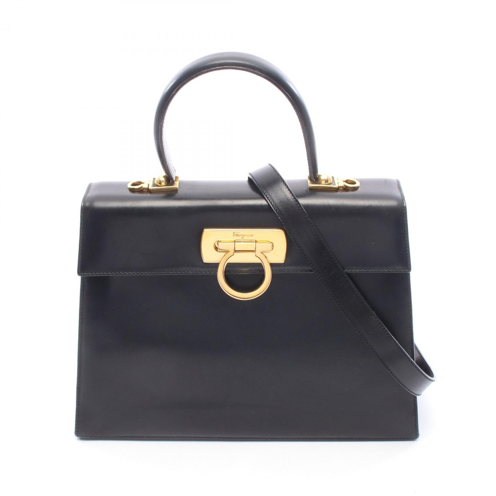 サルヴァトーレフェラガモ Salvatore Ferragamo ガンチーニ 2WAY ハンドバッグ バッグ レザー レディース ブラック系 21 2181 【中古】