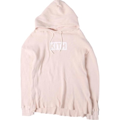 KITH NYC x CALUX キスニューヨークシティ キャラクス 17AW 別注 アメリカ製 Waffle Hoodie ボックスロゴ ワッフルフーディ L Rose サーマル プルオーバーパーカー トップス g27705