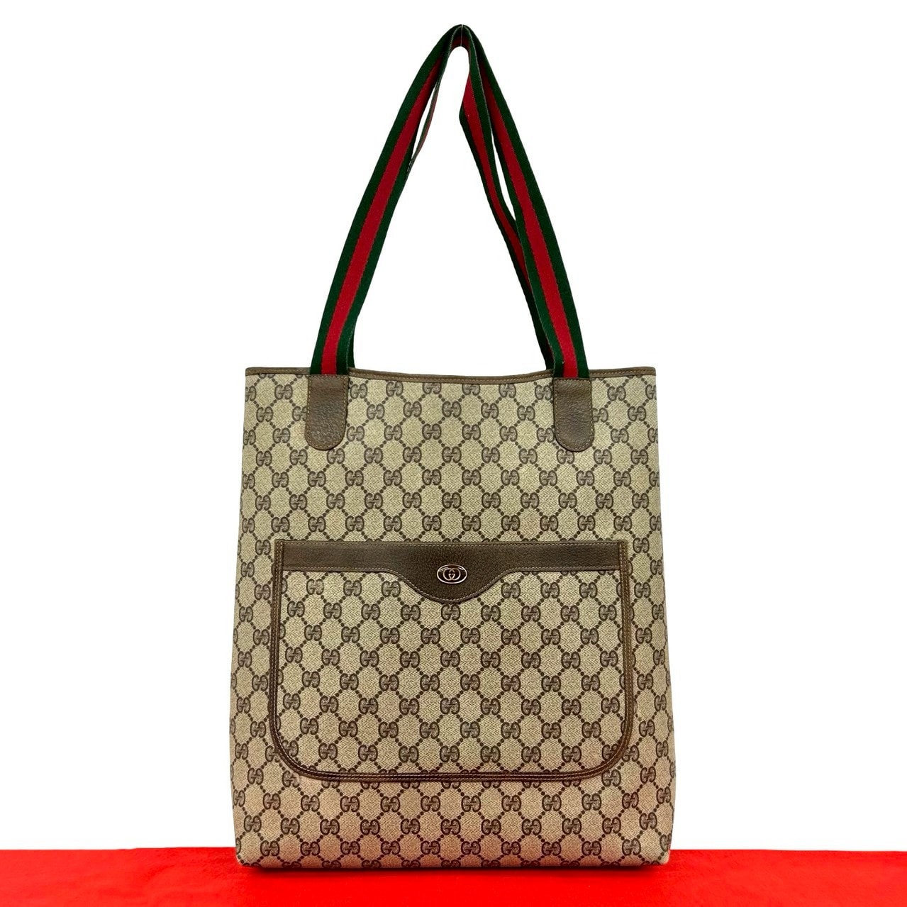 GUCCI グッチ シェリーライン GG ロゴ 金具 レザー PVC トートバッグ ブラウン
 17716