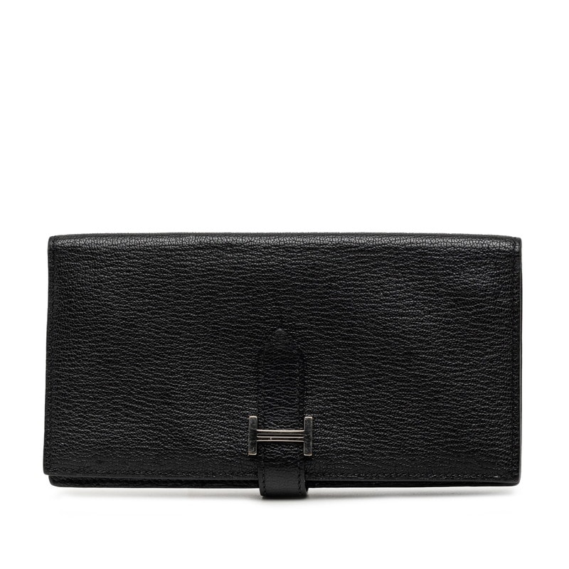 エルメス ベアンスフレ 長財布 □P刻印 2012 ノワール シルバー金具 シェーブル レディース HERMES 【中古】