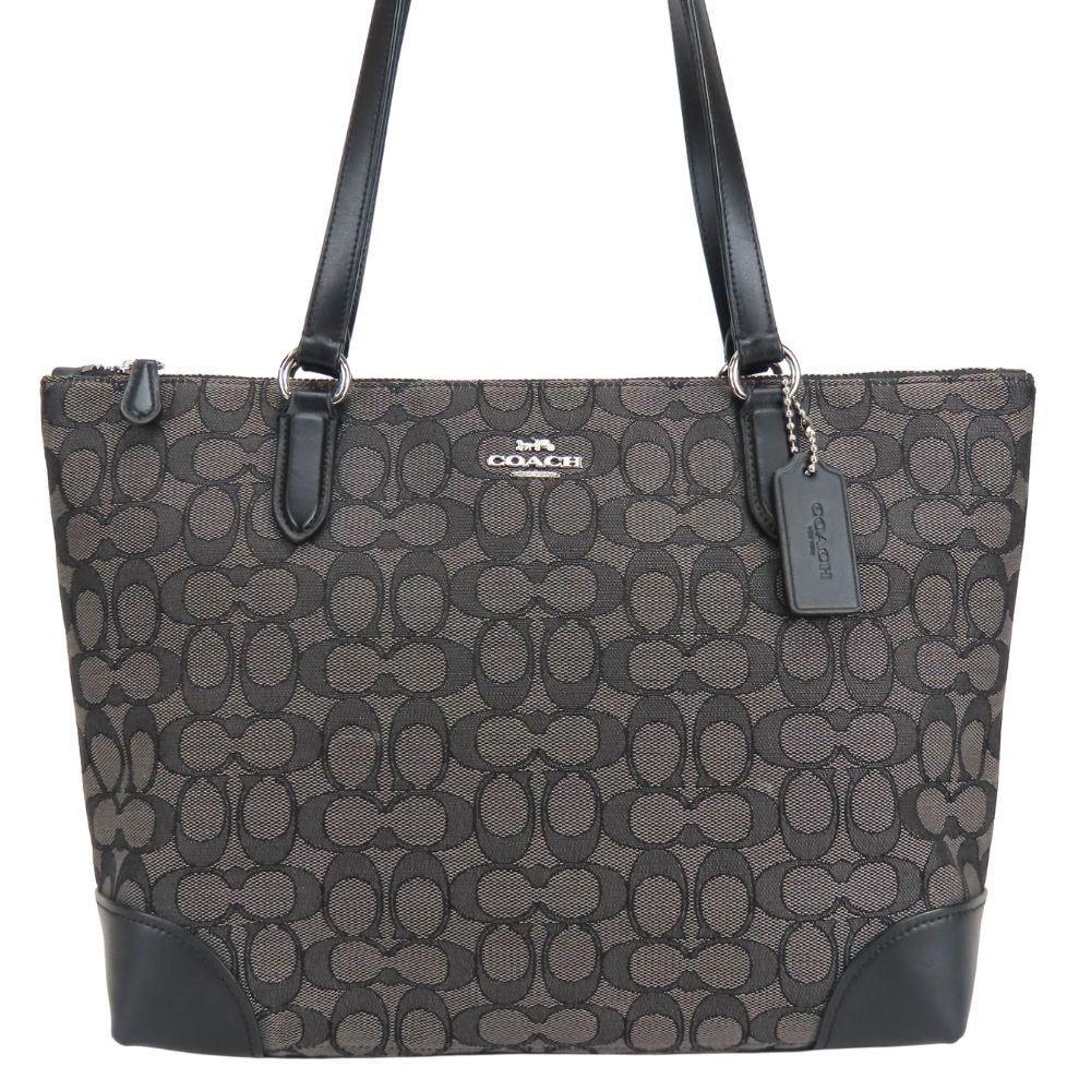 【中古】 コーチ トートバッグ シグネチャー F29958 キャンバス レザー グレー ブラック 肩掛け カジュアル 普段使い 通勤通学 レディース 女性 COACH