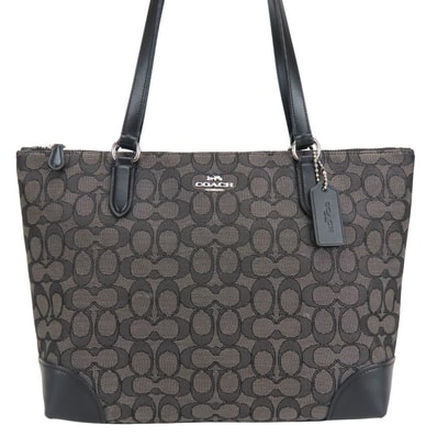 【中古】 コーチ トートバッグ シグネチャー F29958 キャンバス レザー グレー ブラック 肩掛け カジュアル 普段使い 通勤通学 レディース 女性 COACH