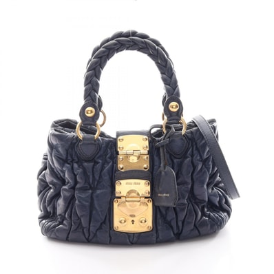 ミュウ ミュウ Miu Miu MATELASSE マテラッセ 2WAY ハンドバッグ バッグ レザー レディース ネイビー系 【中古】