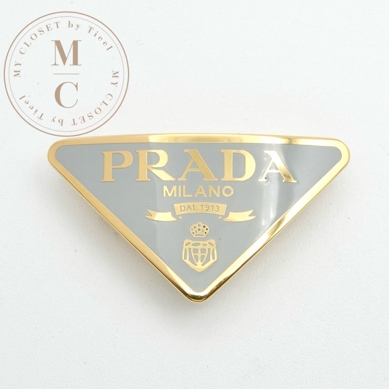 プラダ PRADA ヘアアクセサリー ゴールド グレー トライアングルロゴ バレッタ ヘアクリップ