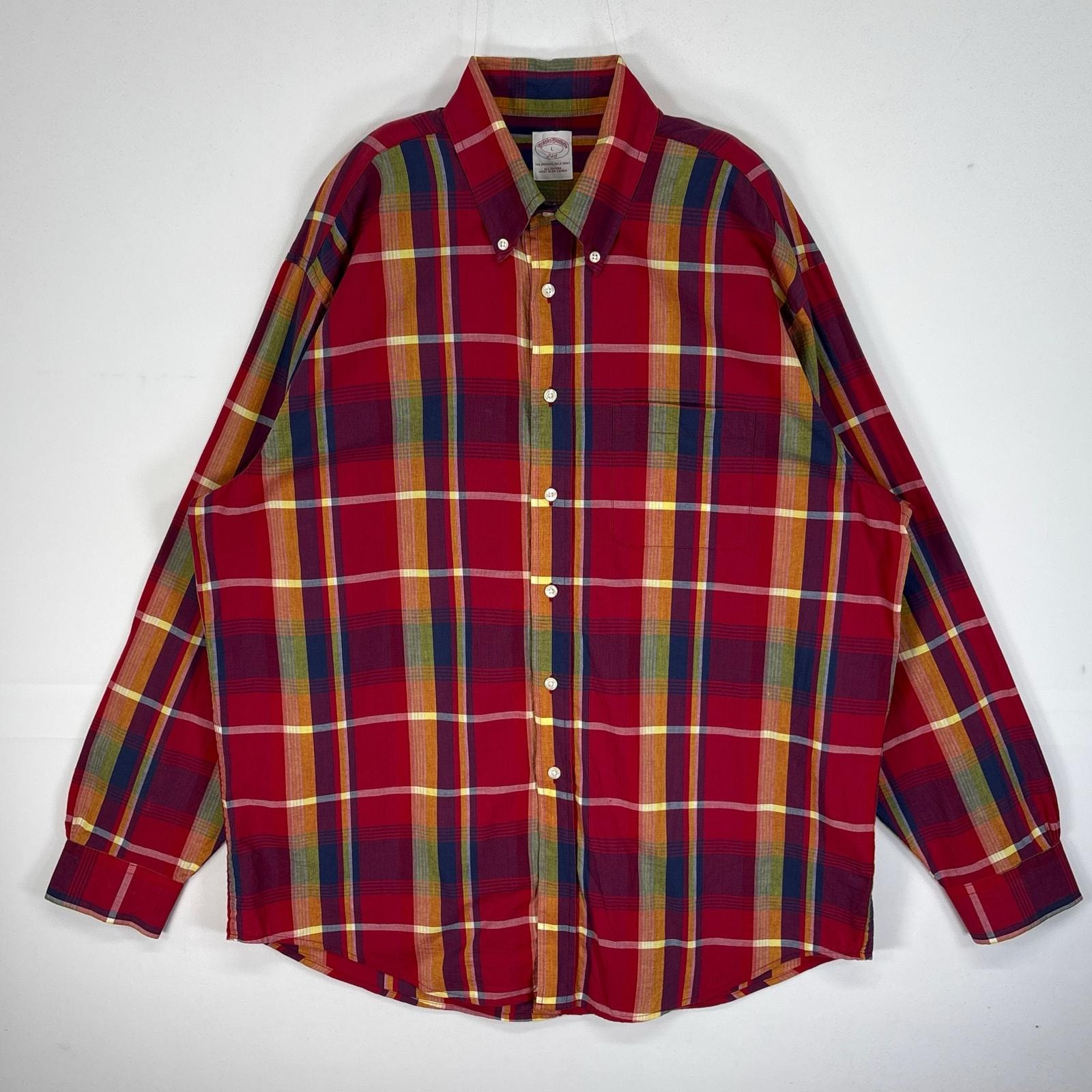 古着 ブルックスブラザーズ Brooks Brothers 長袖シャツ チェック 胸ポケ ボタンダウン L  レッド系 マルチカラー メンズ