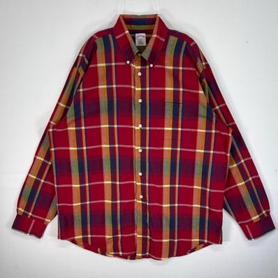 古着 ブルックスブラザーズ Brooks Brothers 長袖シャツ チェック 胸ポケ ボタンダウン L レッド系 マルチカラー メンズ