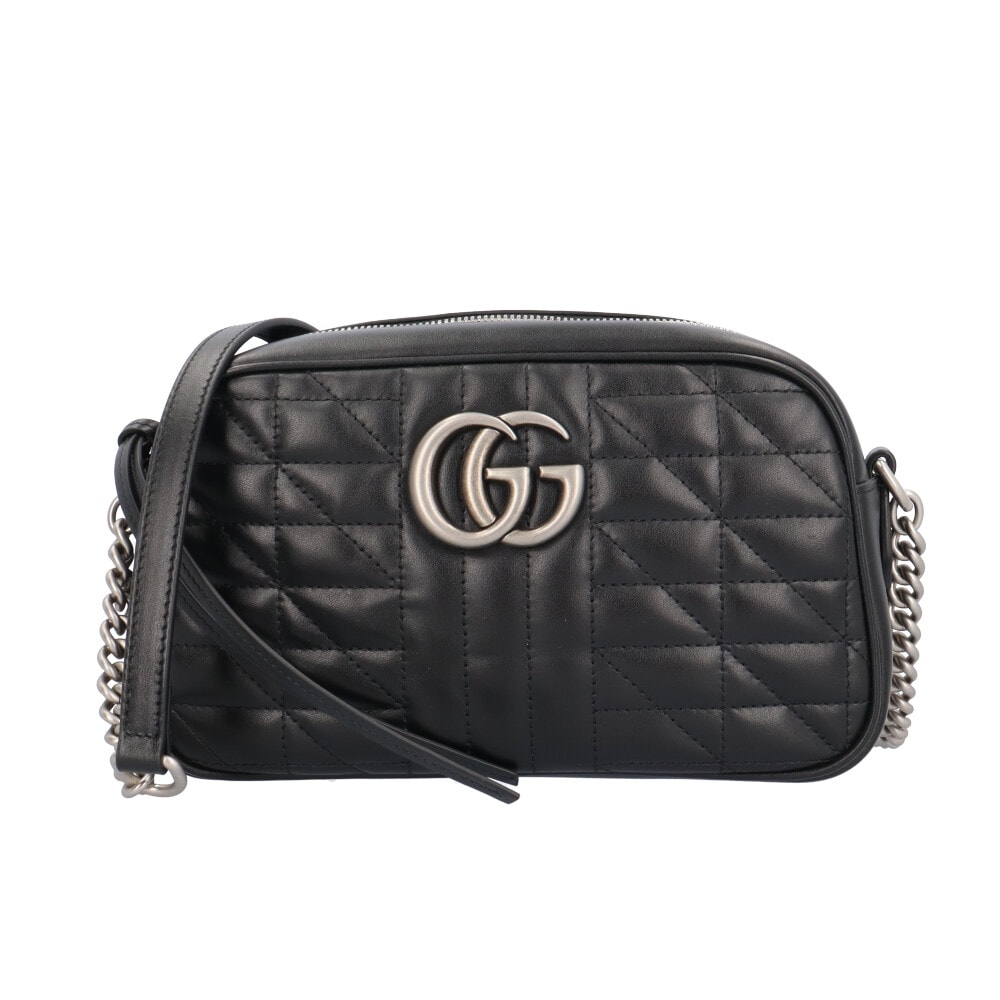 グッチ スモール カメラバッグ GGマーモント ショルダーバッグ レザー 447632 ブラック レディース GUCCI  中古