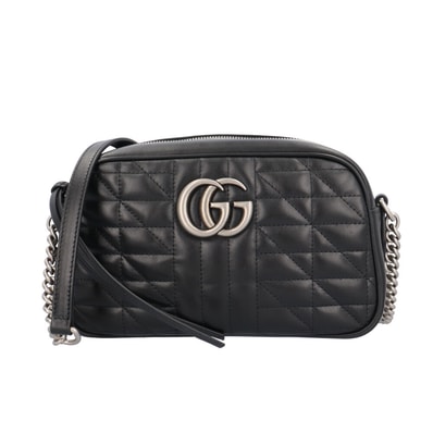 グッチ スモール カメラバッグ GGマーモント ショルダーバッグ レザー 447632 ブラック レディース GUCCI 中古