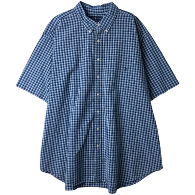 古着 ラルフローレン Ralph Lauren INDIGO OXFORD ビッグサイズ 半袖 ボタンダウン チェックシャツ メンズXXXL相当/eaa611041