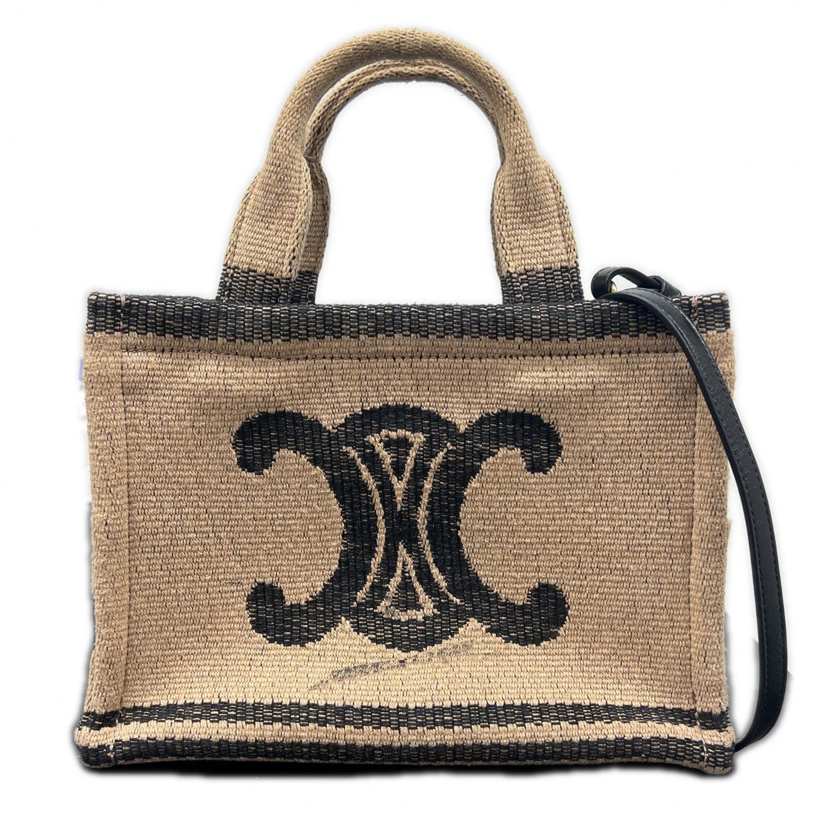CELINE 極美品 セリーヌ スモール カバ タイス 2way トートバッグ ショルダーバッグ 199162 キャンバス テキスタイル ベージュ クロスボディ Aランク 鑑定済 中古 セリーヌバッグ