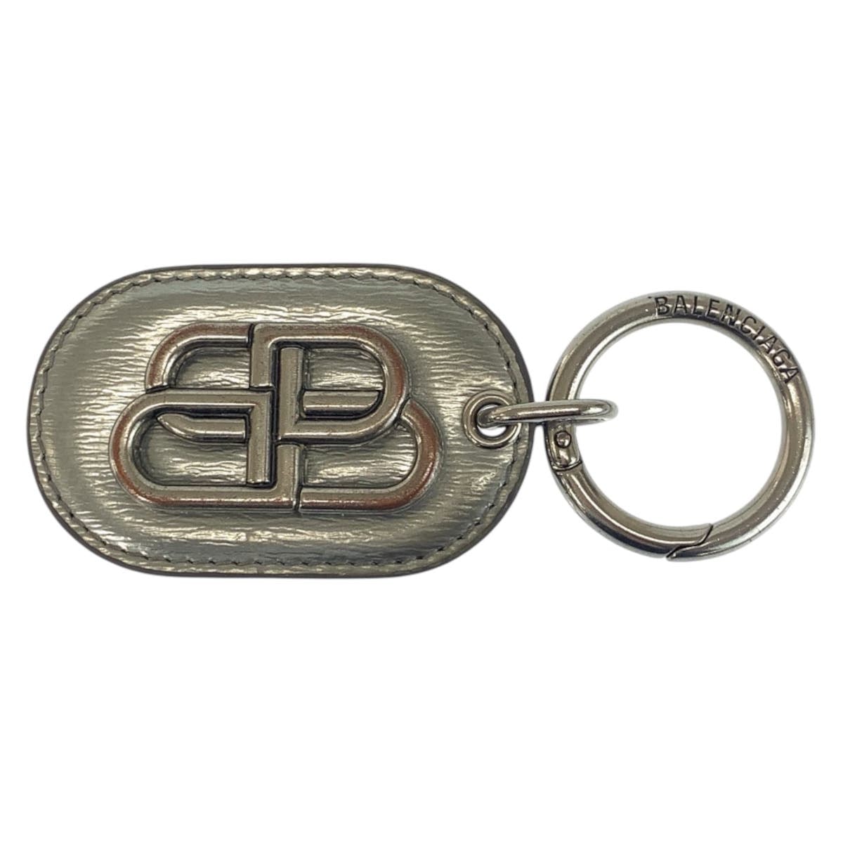 BALENCIAGA バレンシアガ BBロゴ シルバー 合金 レザー/ キーホルダー キーリング 600396 【中古】