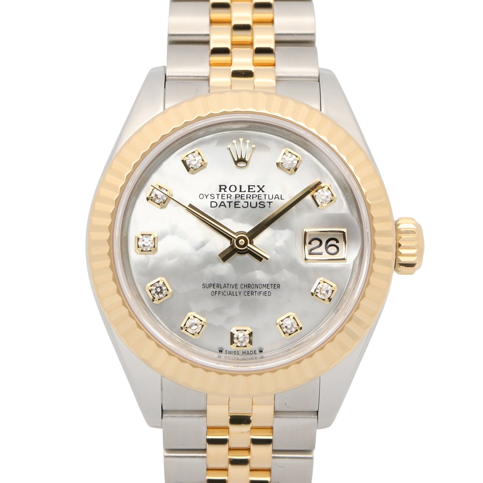 ロレックス ROLEX デイトジャスト 10Pダイヤ ランダム番 腕時計 時計 K18(イエローゴールド) ステンレススチール ダイヤモンド レディース ホワイト系 ホワイトシェル/新ダイヤ 279173NG 【中古】