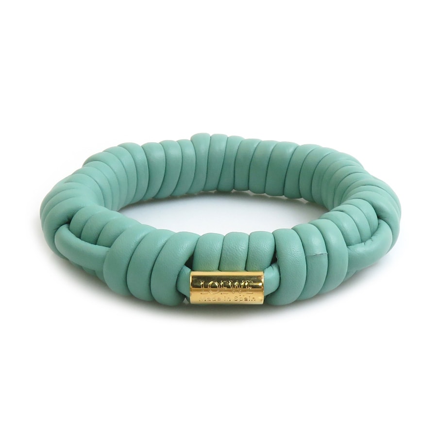 ロエベ LOEWE ブレスレット Woven Bangle レザー ブルーグリーン ゴールド レディース【中古】 e62465j