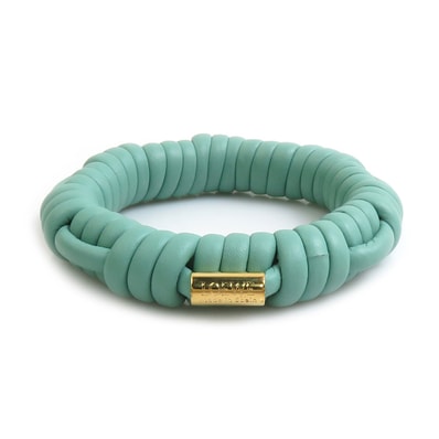 ロエベ LOEWE ブレスレット Woven Bangle レザー ブルーグリーン ゴールド レディース【中古】 e62465j