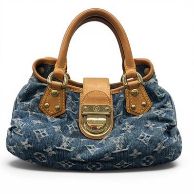 LOUIS VUITTON 美品 ルイヴィトン プリーティ モノグラムデニム ハンドバッグ ミニバッグ M95020 デニム レザー VI0016 ブルー Y2K ヴィンテージ LV ヴィトン ABランク 中古 鑑定済 ヴィトンバッグ