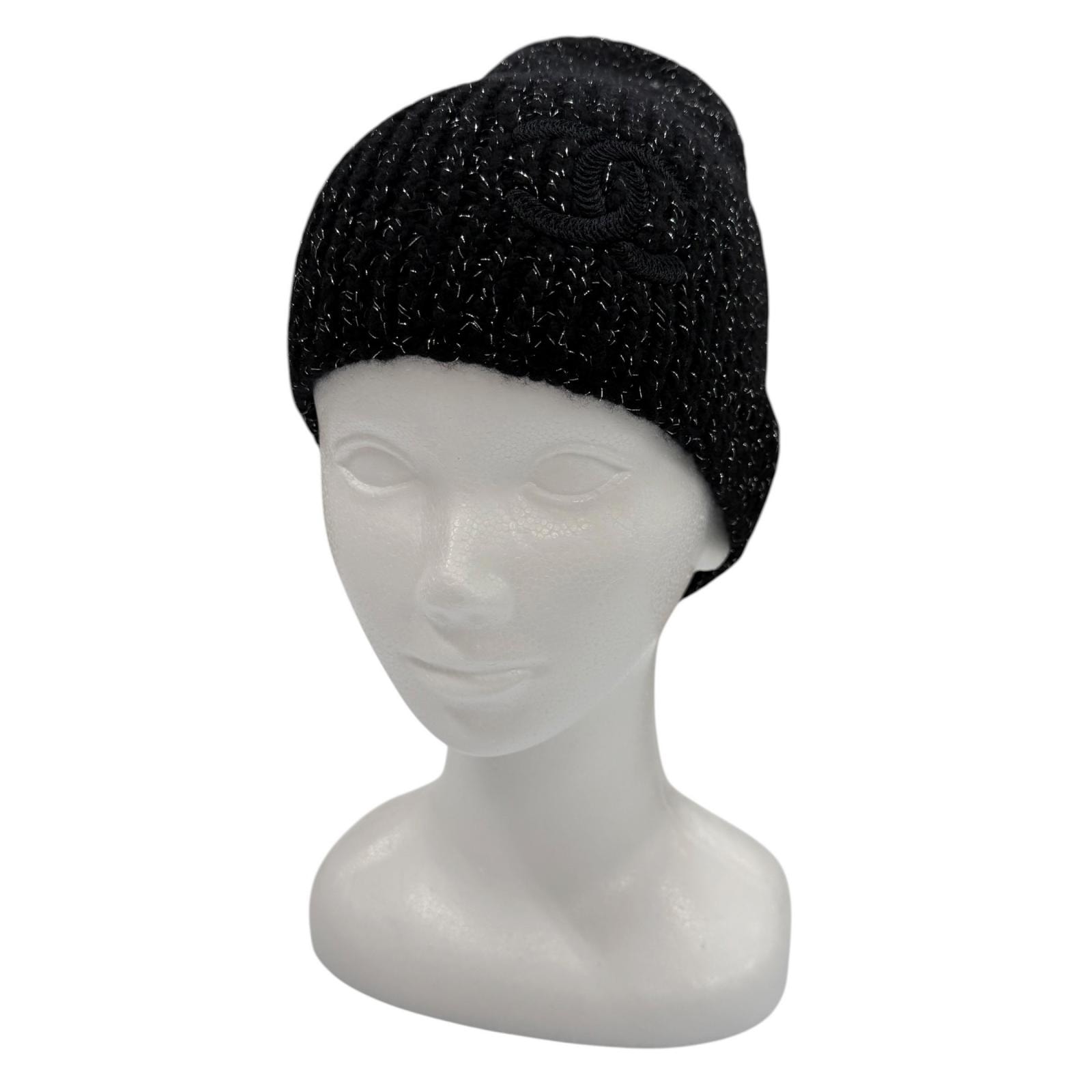 極美品 シャネル ニットキャップ ブラック レディース AAB710