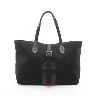 グッチ GUCCI シェリーライン トートバッグ バッグ キャンバス レザー レディース ブラック系 / グリーン系 / レッド系 337070 【中古】