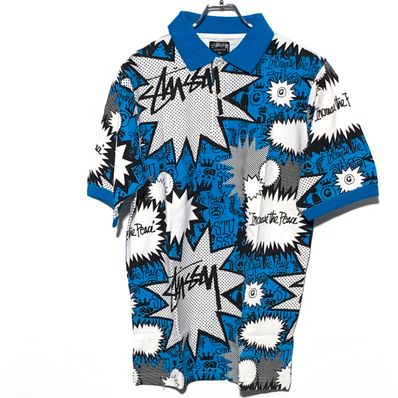 STUSSY POP SHOUT SHIRT Blue×White