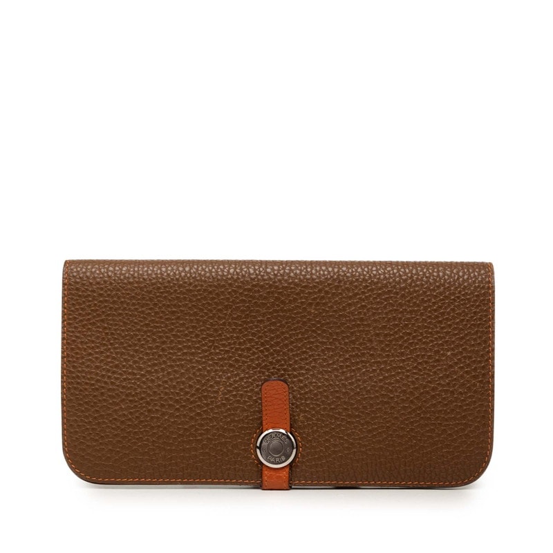 エルメス ドゴン デュオ GM 二つ折り 長財布 ブラウン トリヨンクレマンス レディース HERMES 【中古】