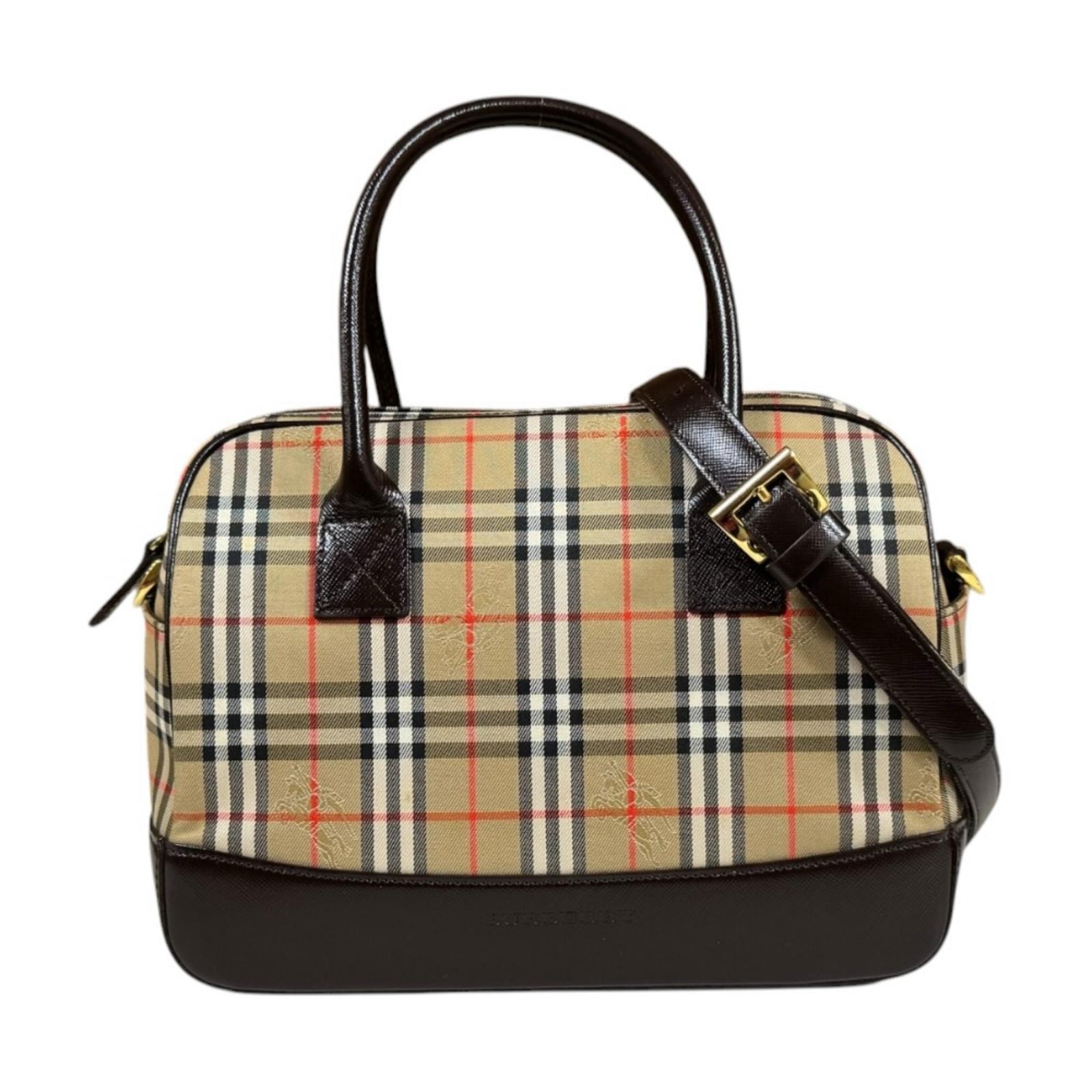 バーバリー ミニボストン ノバチェック / シャドーホース ショルダーバッグ キャンバス ベージュ レディース BURBERRY  中古