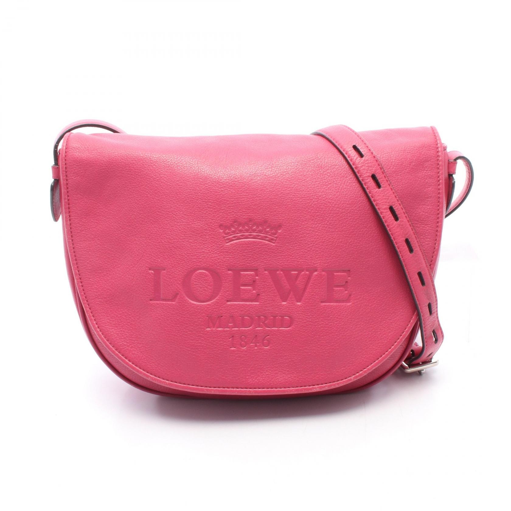 ロエベ LOEWE ヘリテージ サッチェル ショルダーバッグ バッグ レザー レディース ピンク系 【中古】