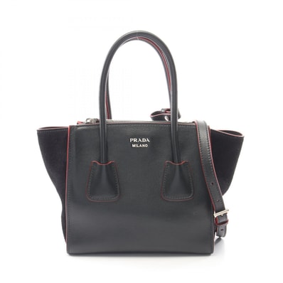 プラダ PRADA GLACE CALF + SCAM 2WAY ハンドバッグ バッグ レザー スウェード レディース ブラック系 1BA025 【中古】