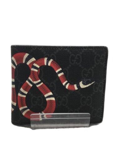 GUCCI Kingsnake Print GG Supreme Coin Wallet "Black"